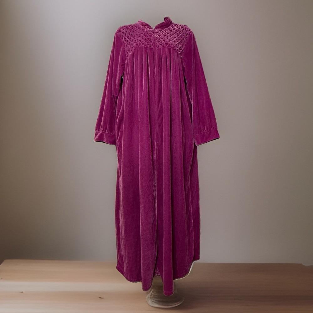 Only Necessities 1/2 Zip House Dress Robe Gown Velour Purple Velvet Women's 1X
